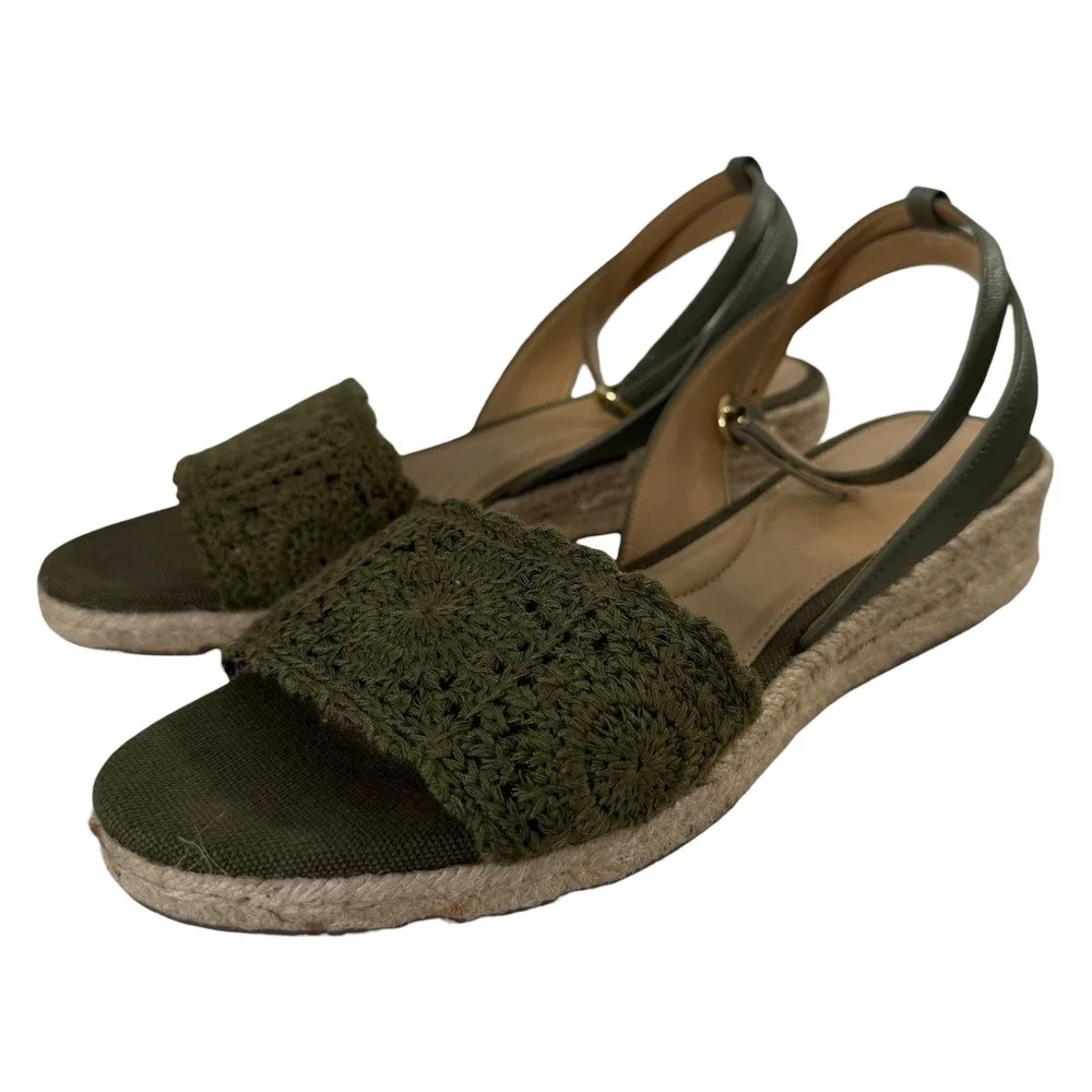 Talbots Womens Pamela Olive Green Crochet Espadrille Wedge Sandals Size 8 Shoe